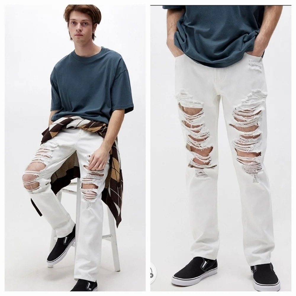 PacSun White Slim Taper Comfort Stretch Destroyed Jeans Size 36x32